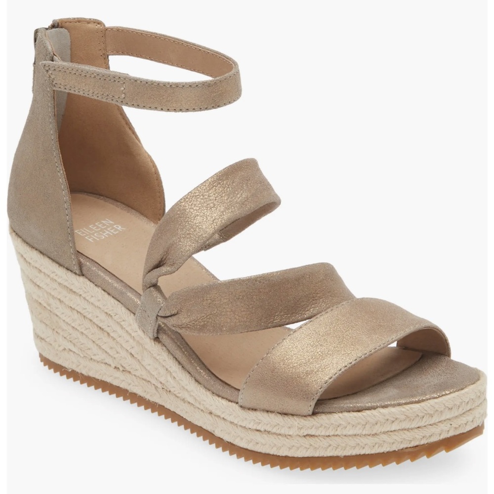 NWT Eileen Fisher Metallic Wedge Sandals - Picture 5 of 5